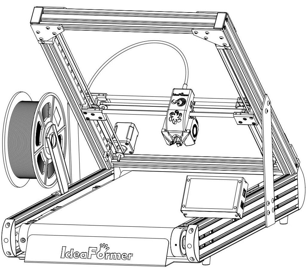Original manual line drawing of the assembled printer