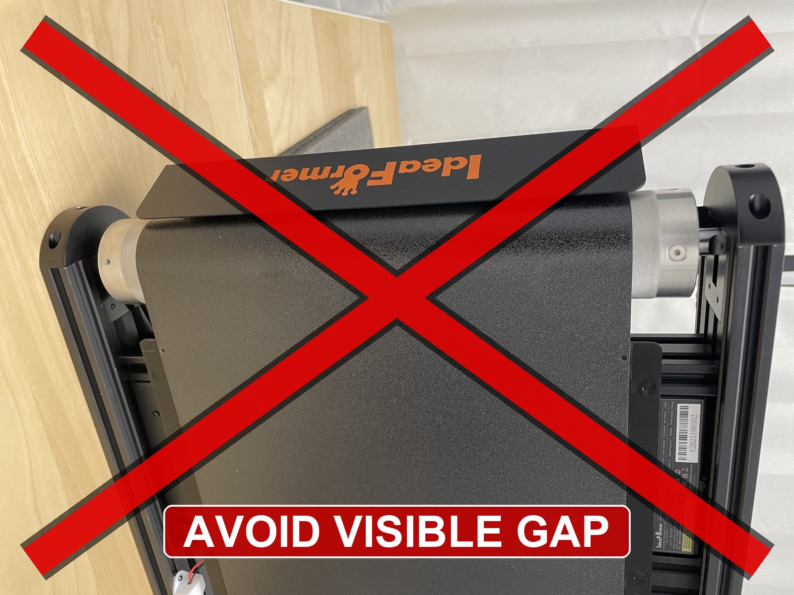 Red X over a visible baffle gap to show what to avoid